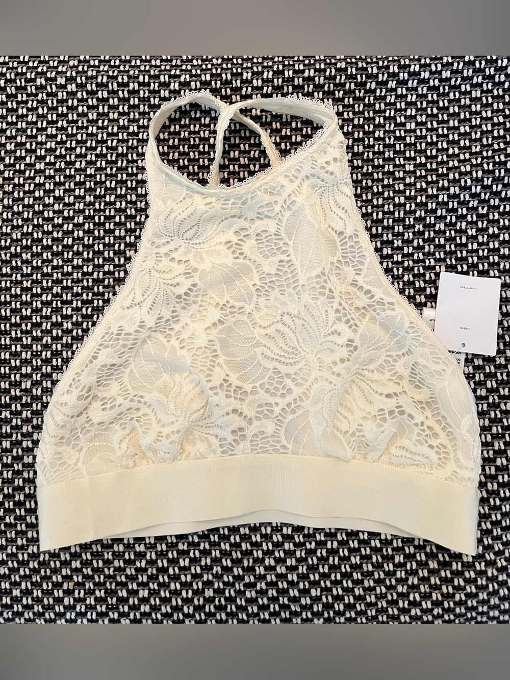 UO Lace Halter Bralette in Cream